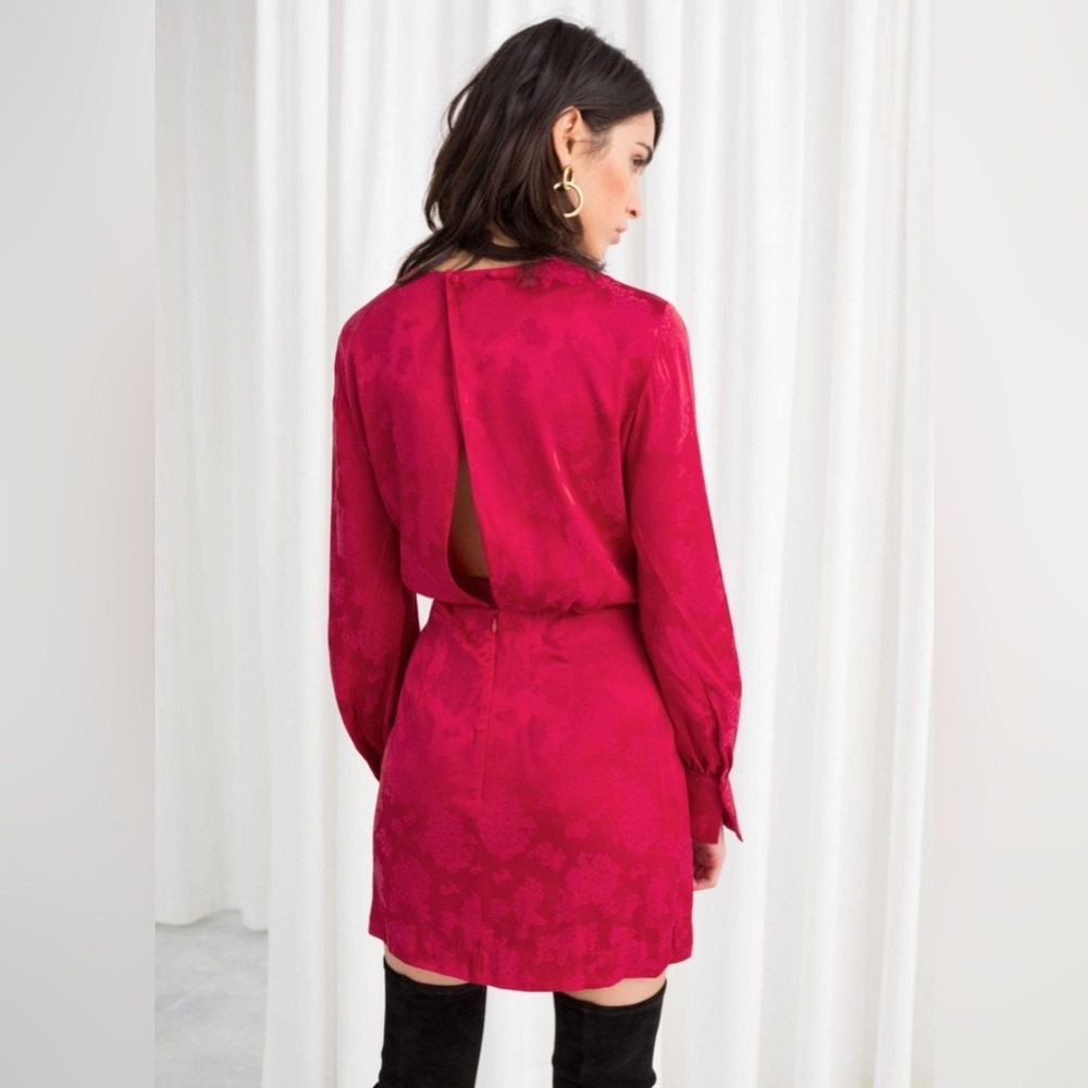 & Other Stories Gathered Satin Mini Dress Pink Size 36/US4